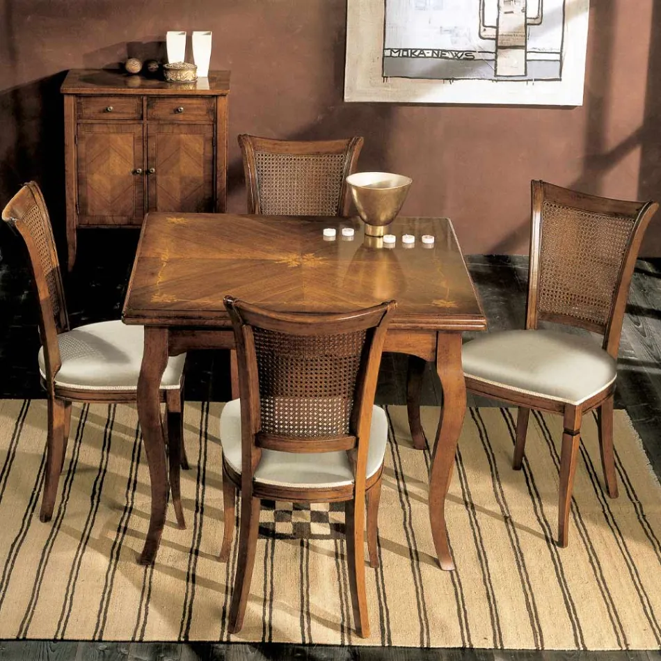 Set di Quattro Sedie in Legno Bassano e Tessuto Made in Italy - Ambra Viadurini