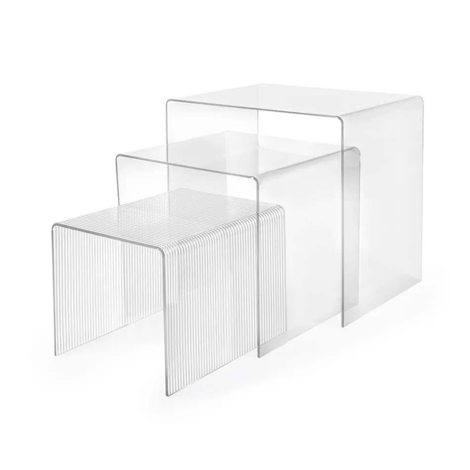 Set di Tre Tavolini Sovrapponibili in Plexiglass Made in Italy - Leandro Viadurini