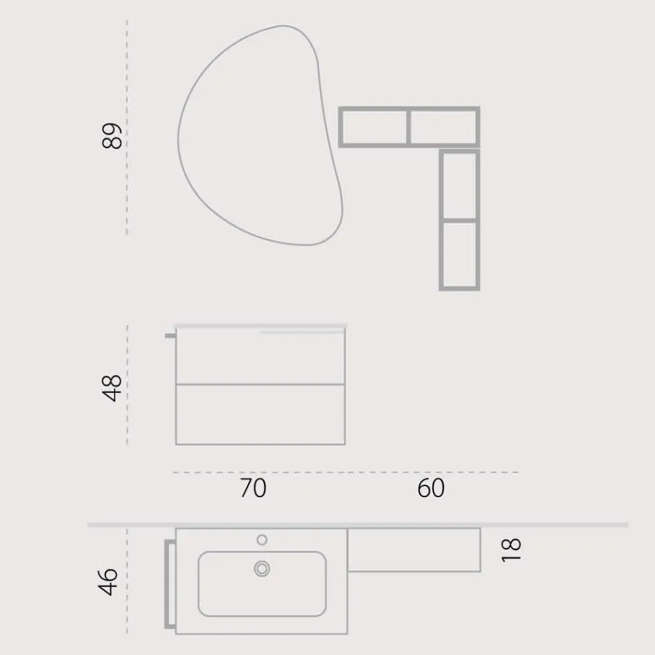 Set legno mobili da bagno di design a sospensione made in Italy Triste Viadurini