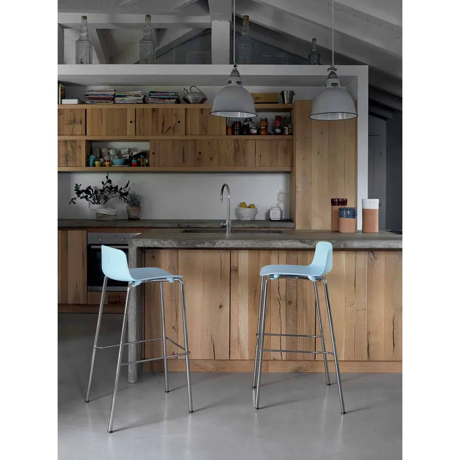 Sgabello Alto, 2 Pezzi, in Metallo e Polipropilene Made in Italy - Christabel Viadurini