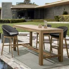 Sgabello Alto da Esterno in Corda e Legno di Teak, Homemotion, 2 Pezzi - Anitha Viadurini