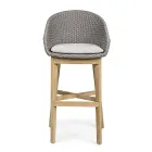 Sgabello Alto da Esterno in Corda e Legno di Teak, Homemotion, 2 Pezzi - Anitha Viadurini