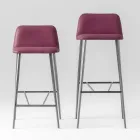 Sgabello Alto di Qualità in Pelle con Base in Metallo Made in Italy - Molde Viadurini