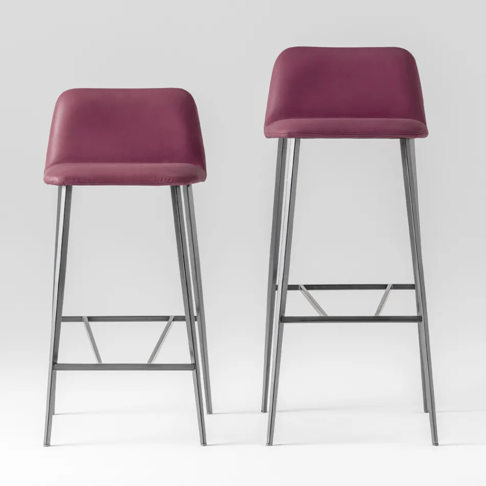 Sgabello Alto di Qualità in Pelle con Base in Metallo Made in Italy - Molde Viadurini