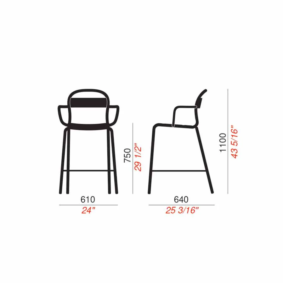 Sgabello Alto in Alluminio da Esterno con Braccioli Made in Italy - Selima Viadurini