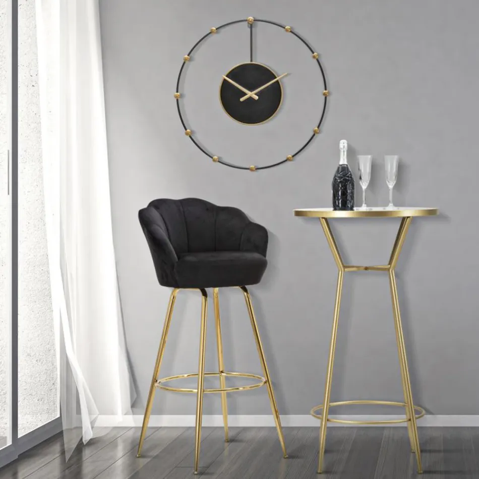 Sgabello Alto in Ferro Dorato con Seduta Rivestita in Velluto - Annina Viadurini