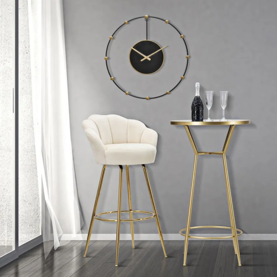 Sgabello Alto in Ferro Dorato con Seduta Rivestita in Velluto - Annina Viadurini