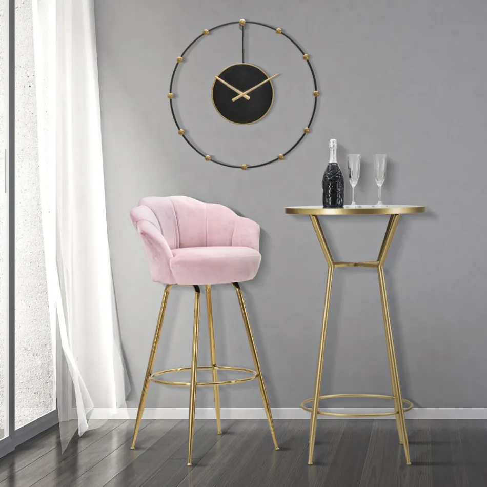 Sgabello Alto in Ferro Dorato con Seduta Rivestita in Velluto - Annina Viadurini