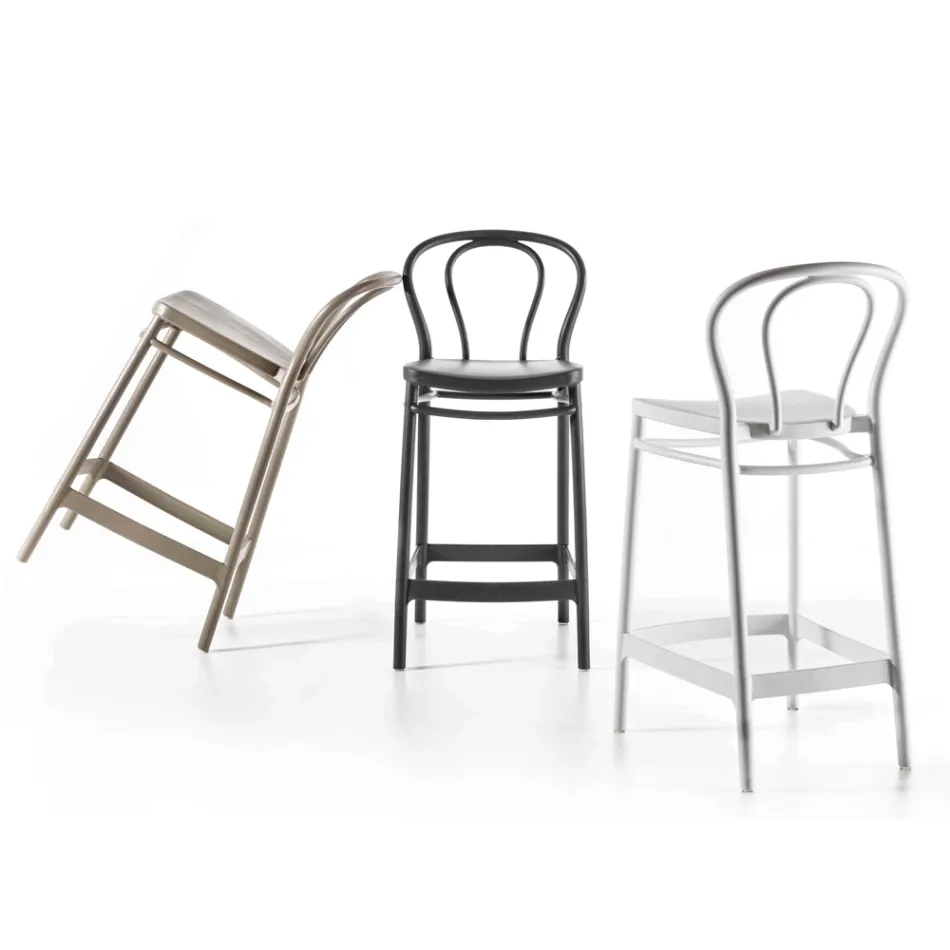Sgabello Alto in Polipropilene con Poggiapiedi, 4 Pezzi - Gaya Viadurini