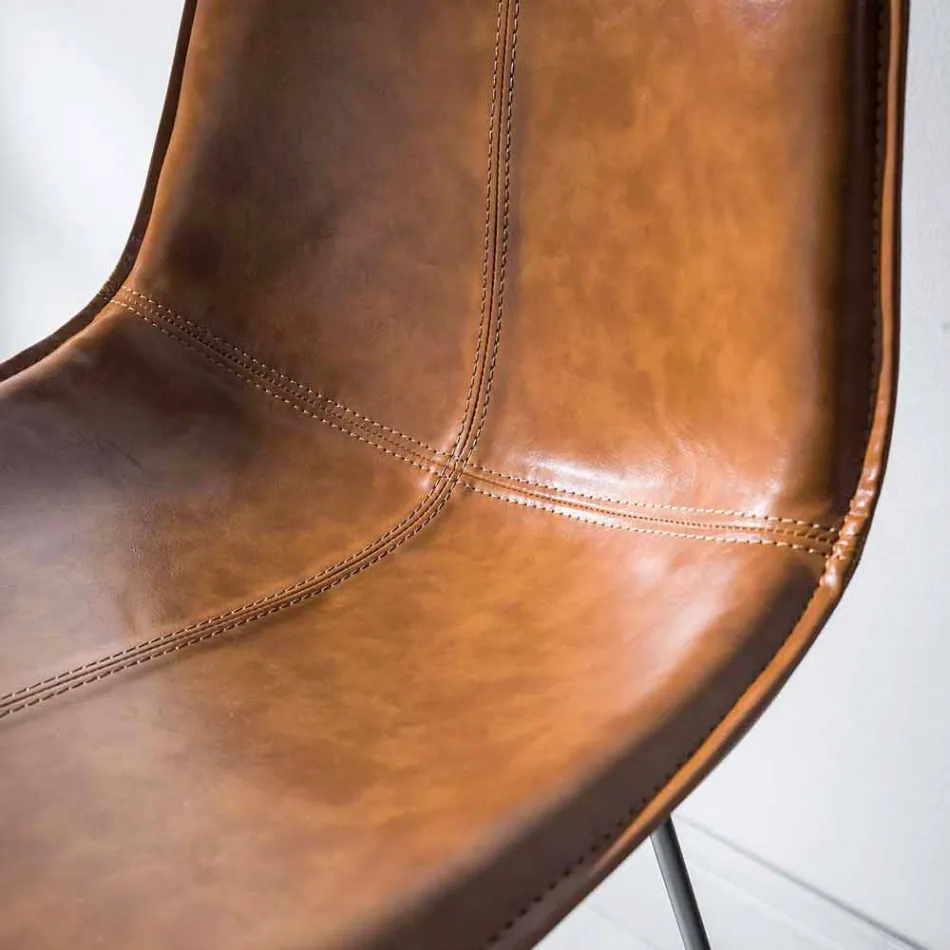 Sgabello Base 4 Gambe, H 65 in Ecopelle Effetto Cuoio - Ovidio Viadurini