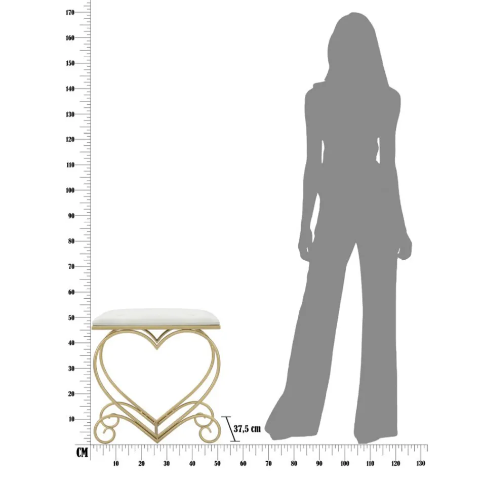 Sgabello Basso in Ferro Finitura Oro con Seduta in Tessuto - Dimentico Viadurini