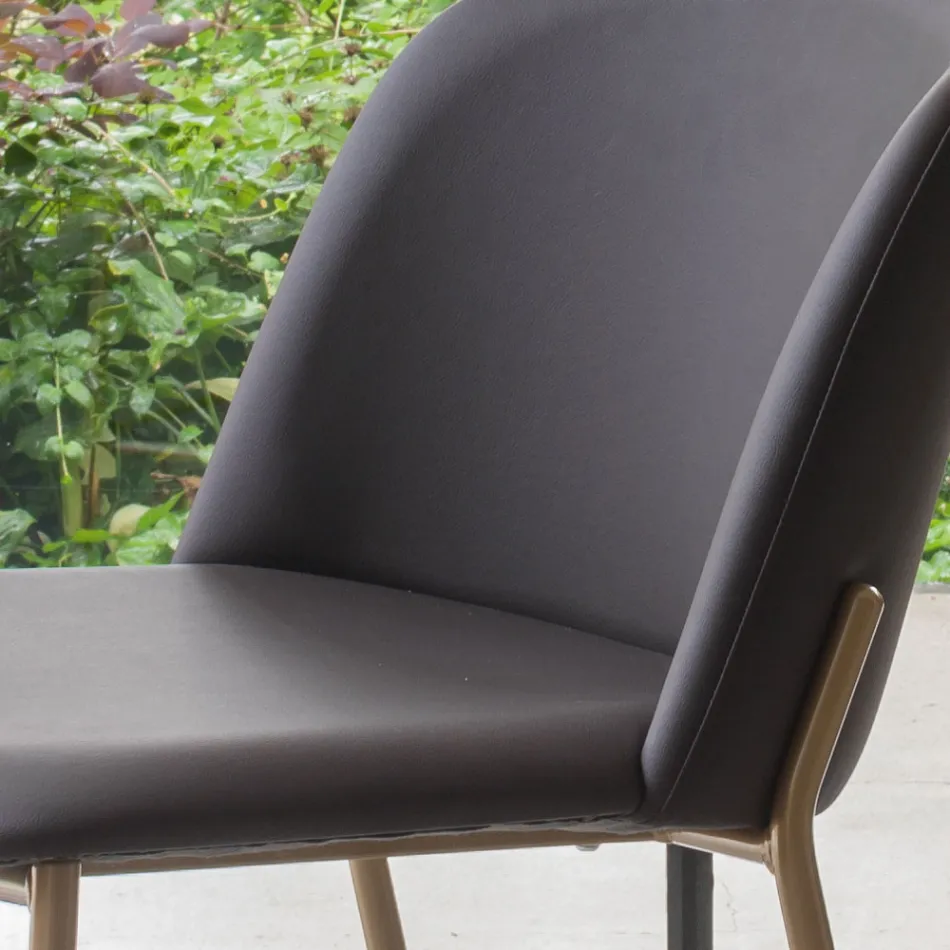 Sgabello con Base in Metallo e Seduta in Ecopelle Made in Italy - Edera Viadurini