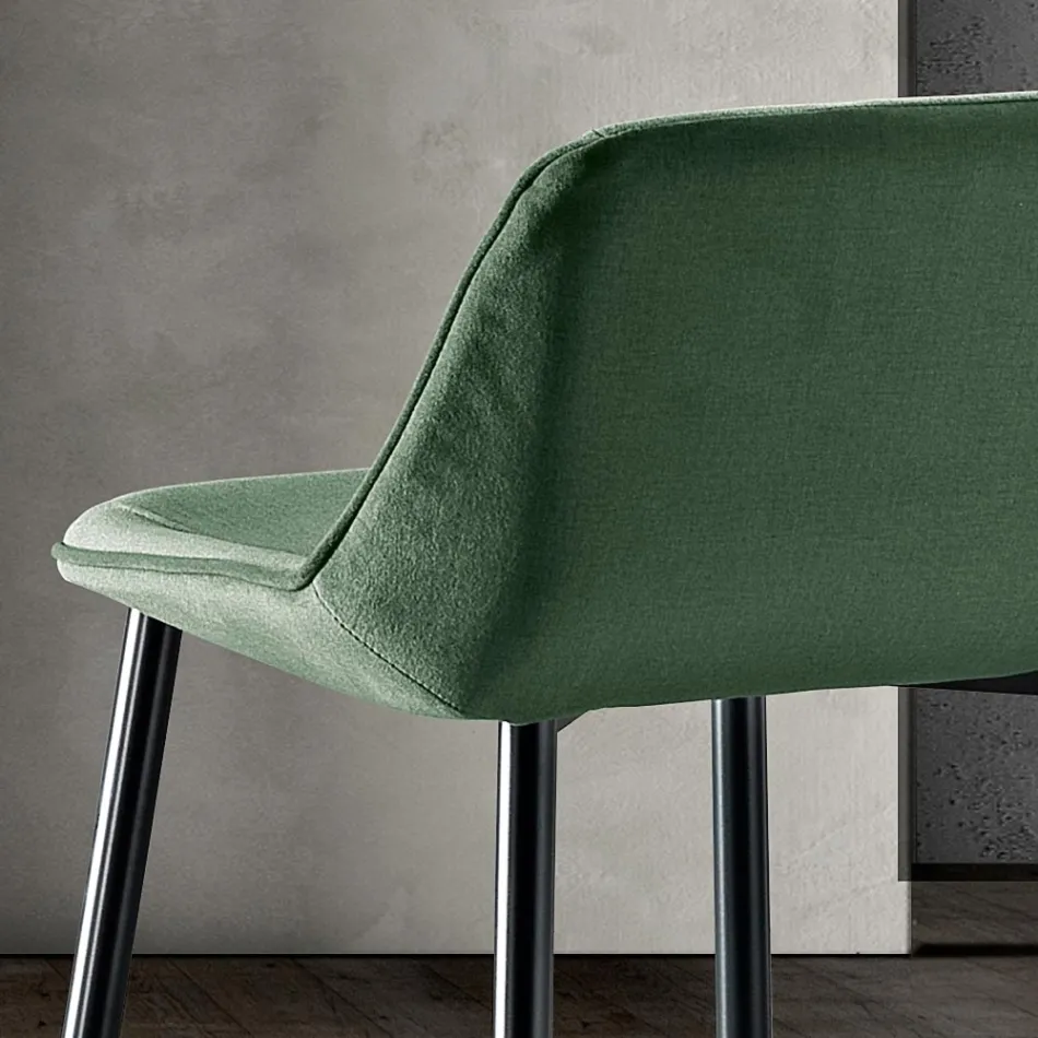 Sgabello con Gambe in Metallo e Seduta Monoscocca in Tessuto Made in Italy - Hinata Viadurini