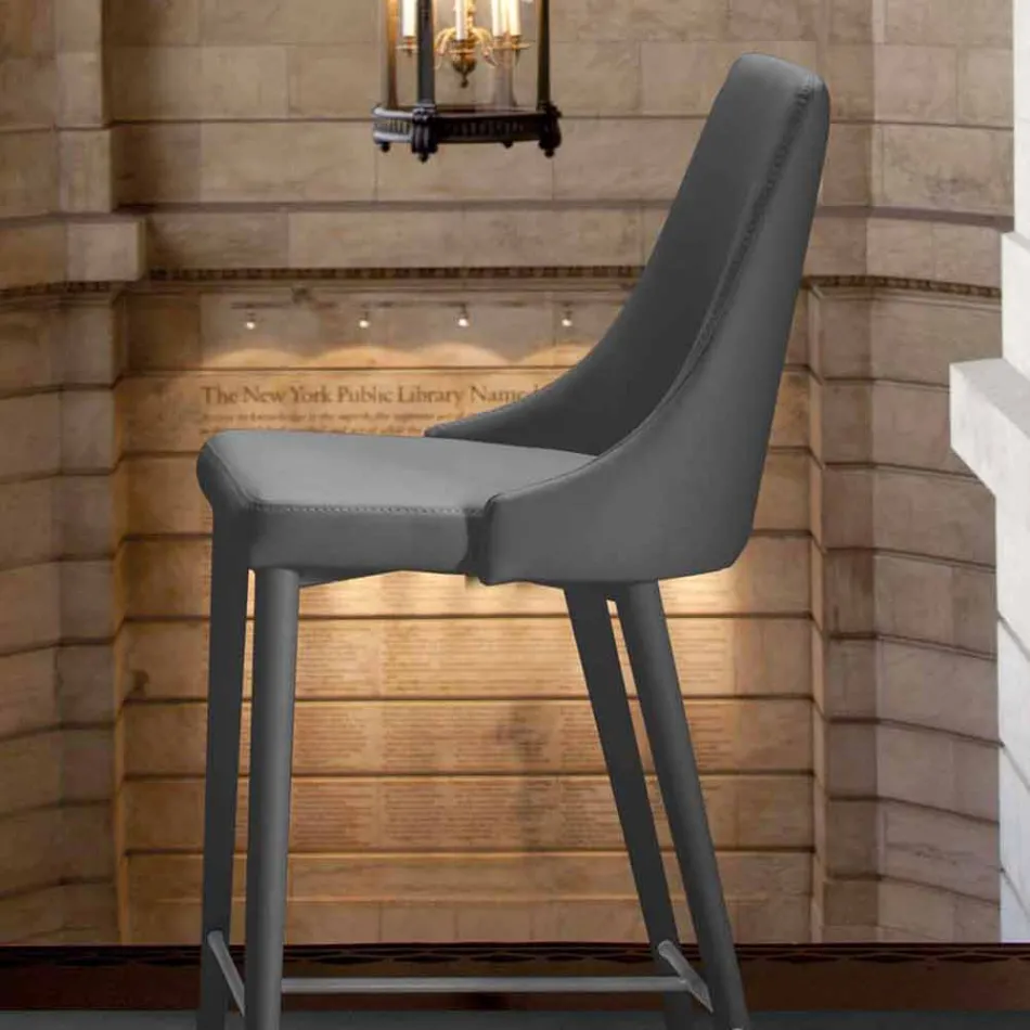 Sgabello con Schienale, Base in Metallo di Design - Berenice Viadurini