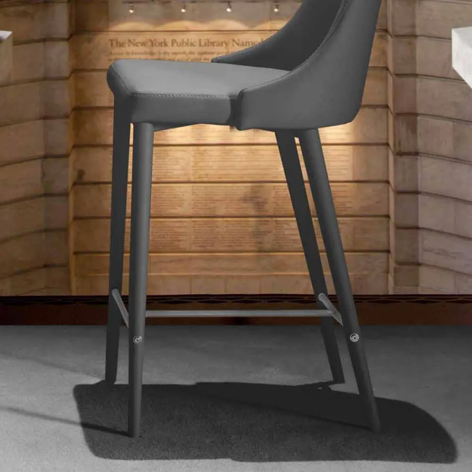 Sgabello con Schienale, Base in Metallo di Design - Berenice Viadurini