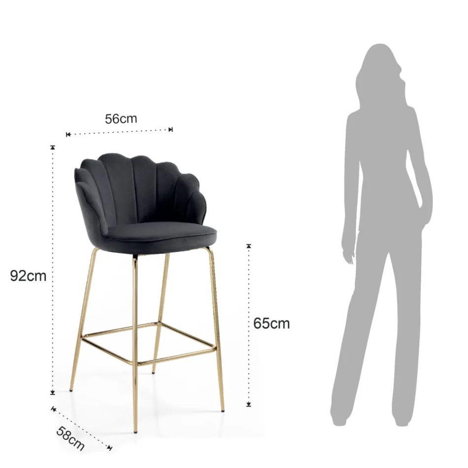 Sgabello con Seduta Imbottita Rivestita in Tessuto - Silicio Viadurini