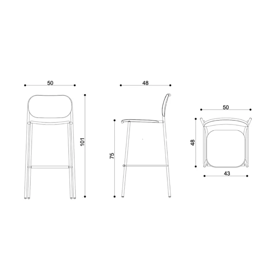 Sgabello Cucina in Legno Rovere e Metallo Made in Italy 2 Pezzi - Saffia Viadurini