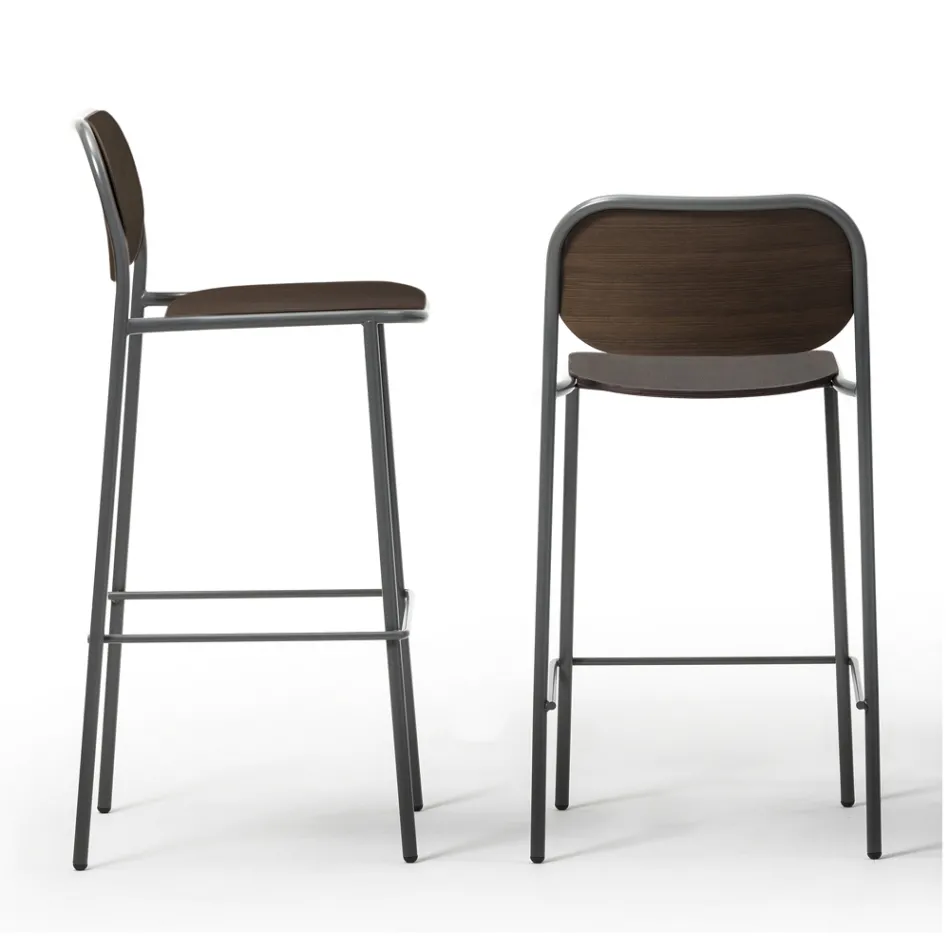 Sgabello Cucina in Legno Rovere e Metallo Made in Italy 2 Pezzi - Saffia Viadurini