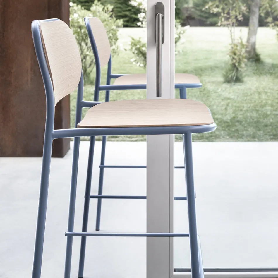 Sgabello Cucina in Legno Rovere e Metallo Made in Italy 2 Pezzi - Saffia Viadurini