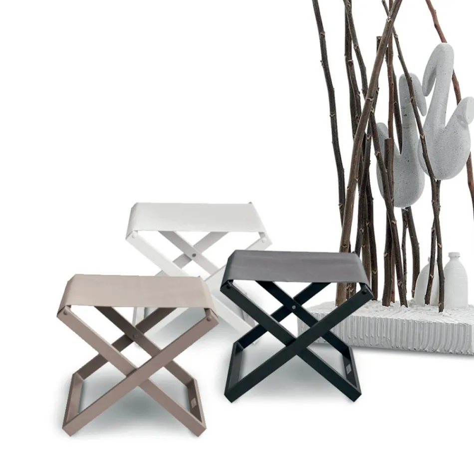 Sgabello da Appoggio da Esterno in Alluminio Verniciato e Textilene - Edward Viadurini