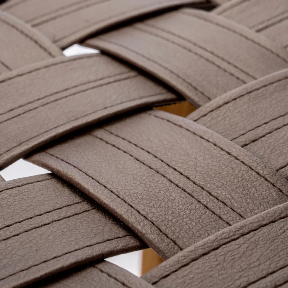 Sgabello da Bagno di Design Realizzato in Teak con Seduta Intrecciata - Yucca Viadurini