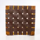 Sgabello da Bagno di Design Realizzato in Teak con Seduta Intrecciata - Yucca Viadurini