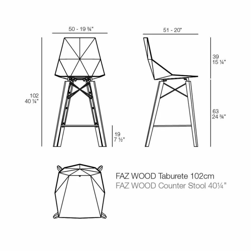 Sgabello da Cucina Design in Legno e Plastica Vari Colori - Faz Wood by Vondom Viadurini