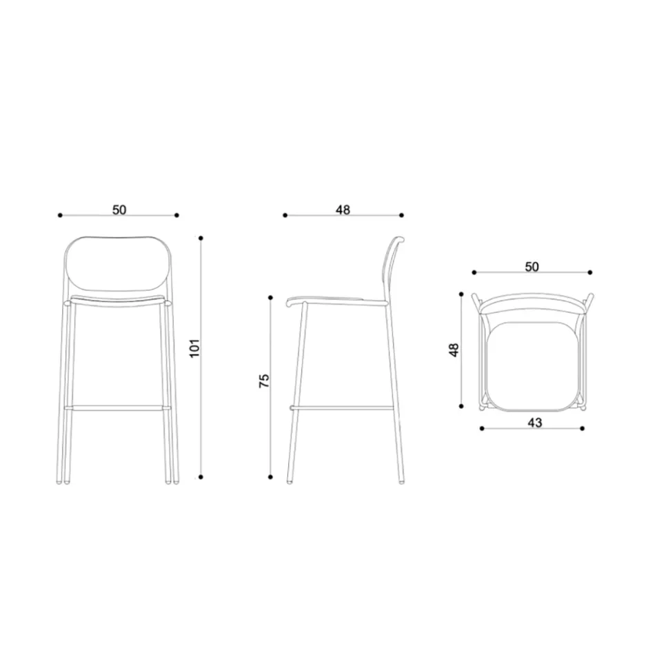 Sgabello da Cucina in Tessuto e Metallo Made in Italy 2 Pezzi - Sangria Viadurini