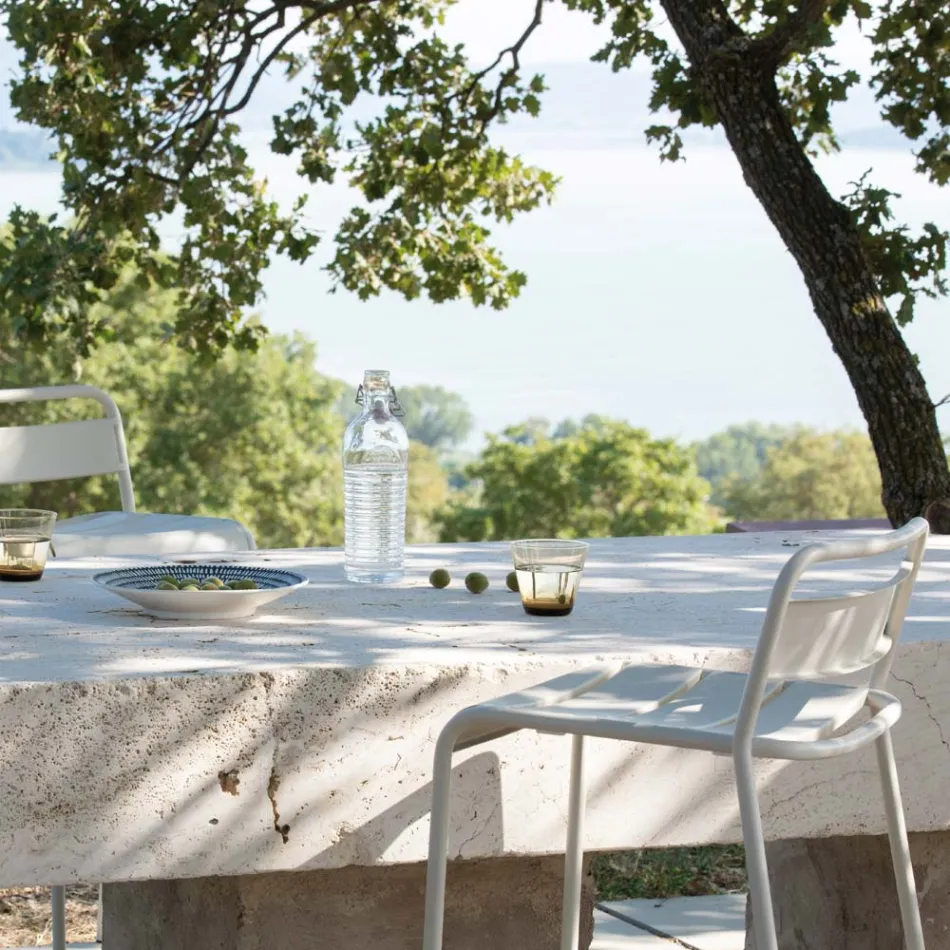 Sgabello da Esterno Impilabile in Metallo Zincato Made in Italy - Amina Viadurini