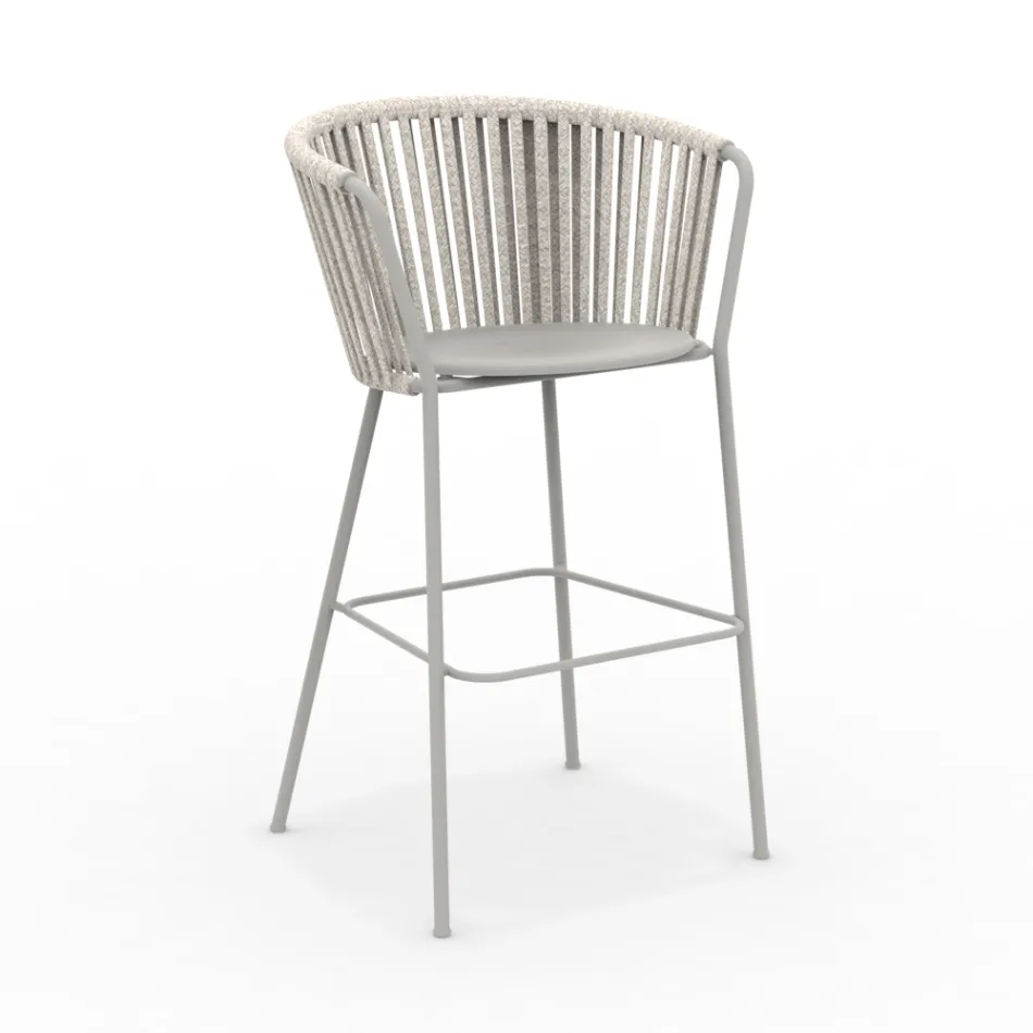 Sgabello da Giardino in Acciaio Inox e Schienale in Corda - Luxura Viadurini