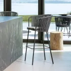 Sgabello da Giardino in Acciaio Inox e Schienale in Corda - Luxura Viadurini