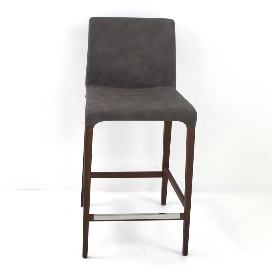 Sgabello da Interno in Legno di Frassino e Similpelle Made in Italy - Floki Viadurini