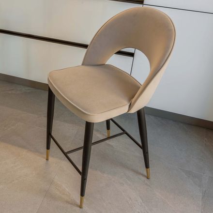 Sgabello da Soggiorno con Struttura in Metallo e Puntali Ottone Galvanico - Sergei Viadurini