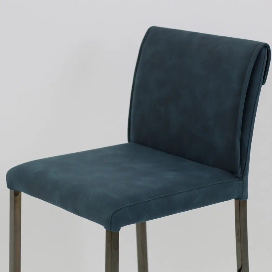 Sgabello da Soggiorno in Similpelle e Struttura in Nikel Made in Italy - Cleto Viadurini