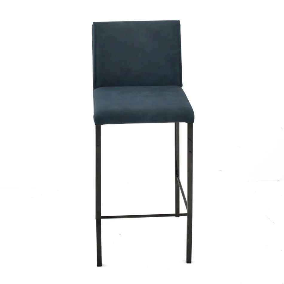 Sgabello da Soggiorno in Similpelle e Struttura in Nikel Made in Italy - Cleto Viadurini