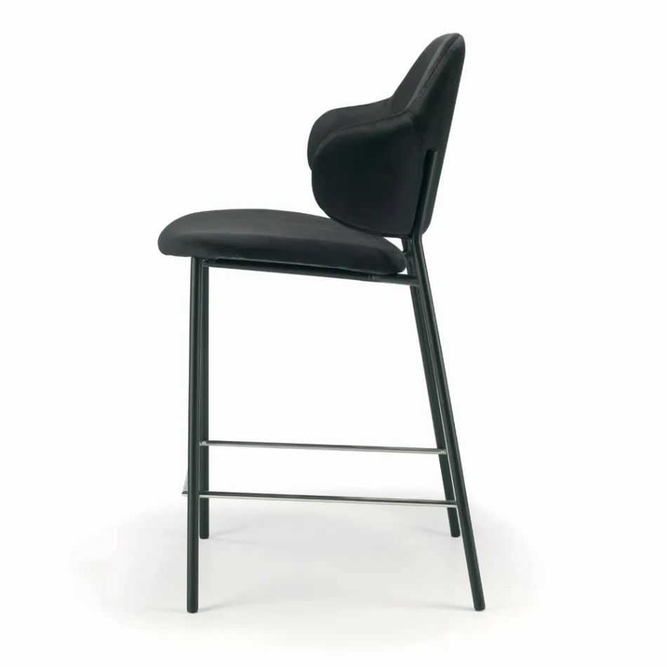 Sgabello da Soggiorno Realizzato in Acciaio e Velluto Made in Italy - Rimini Viadurini