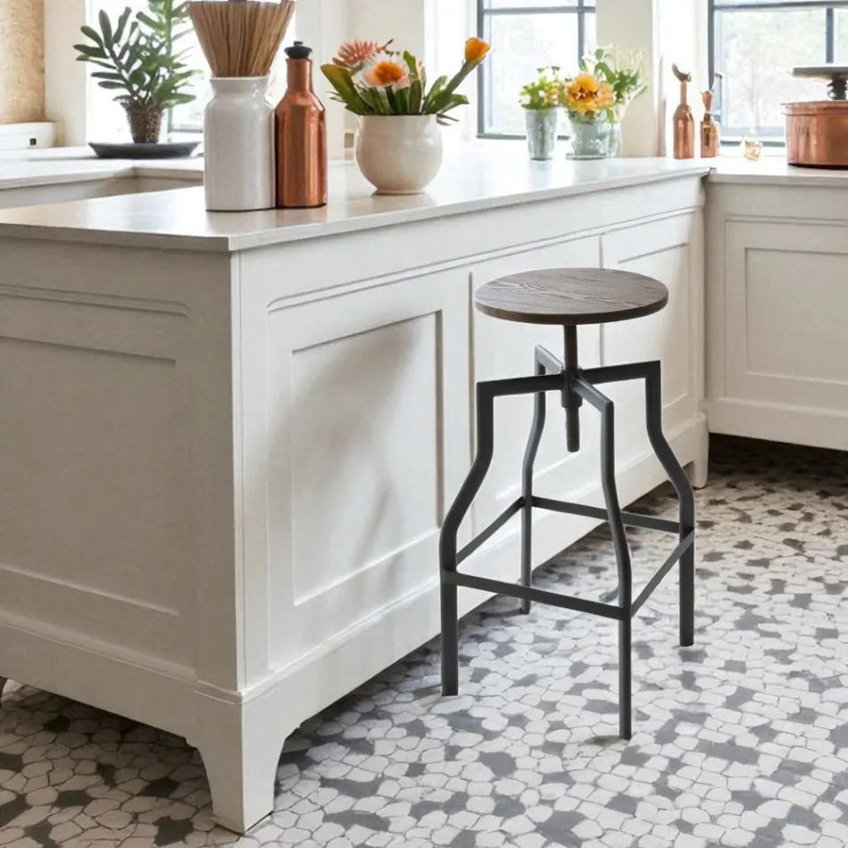 Sgabello design moderno in metallo e legno regolabile Livorno2 Viadurini