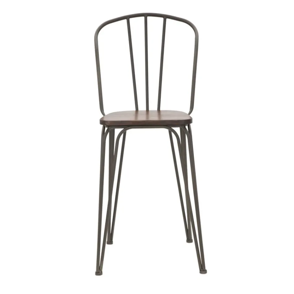 Sgabello di Design Moderno in Stile Industrial in Ferro e Legno, 2 Pezzi - Erika Viadurini