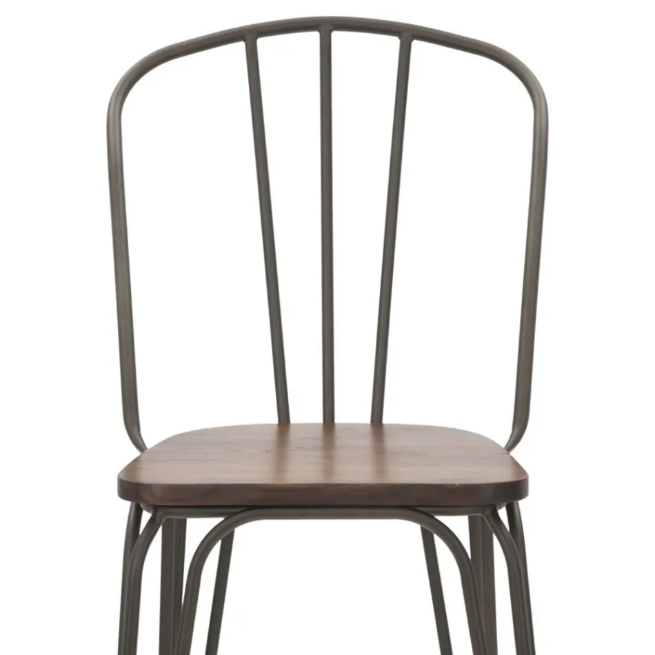 Sgabello di Design Moderno in Stile Industrial in Ferro e Legno, 2 Pezzi - Erika Viadurini