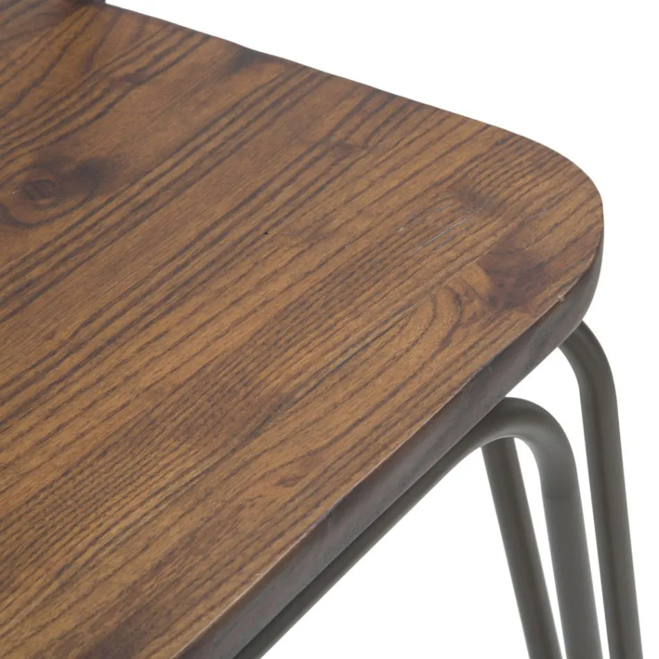 Sgabello di Design Moderno in Stile Industrial in Ferro e Legno, 2 Pezzi - Erika Viadurini