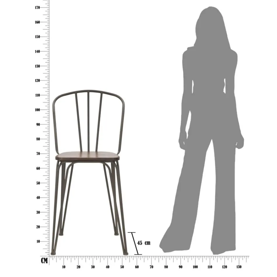 Sgabello di Design Moderno in Stile Industrial in Ferro e Legno, 2 Pezzi - Erika Viadurini