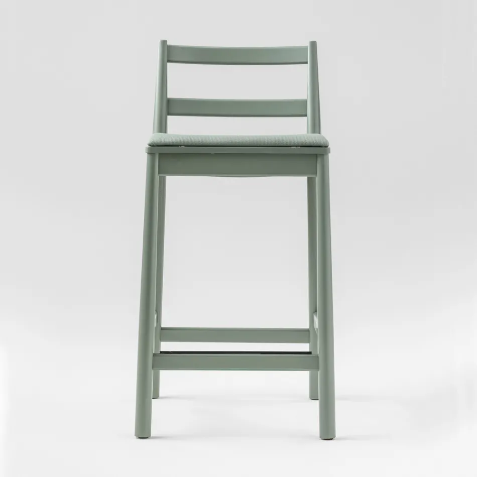 Sgabello di Lusso in Faggio Massello con Seduta in Tessuto Made in Italy - Nora Viadurini