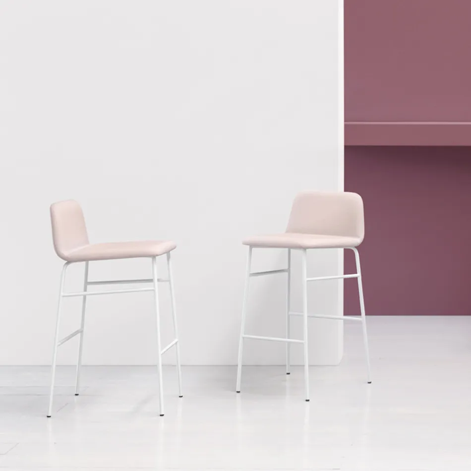 Sgabello di Lusso Rivestito in Tessuto con Base in Metallo Made in Italy - Molde Viadurini