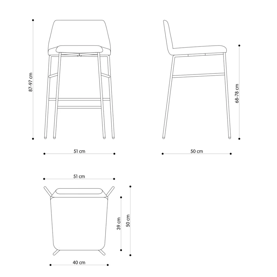 Sgabello di Lusso Rivestito in Tessuto con Base in Metallo Made in Italy - Molde Viadurini