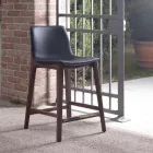 Sgabello Fisso da Cucina di Design in Pelle e Legno Made in Italy - Rocco  Viadurini