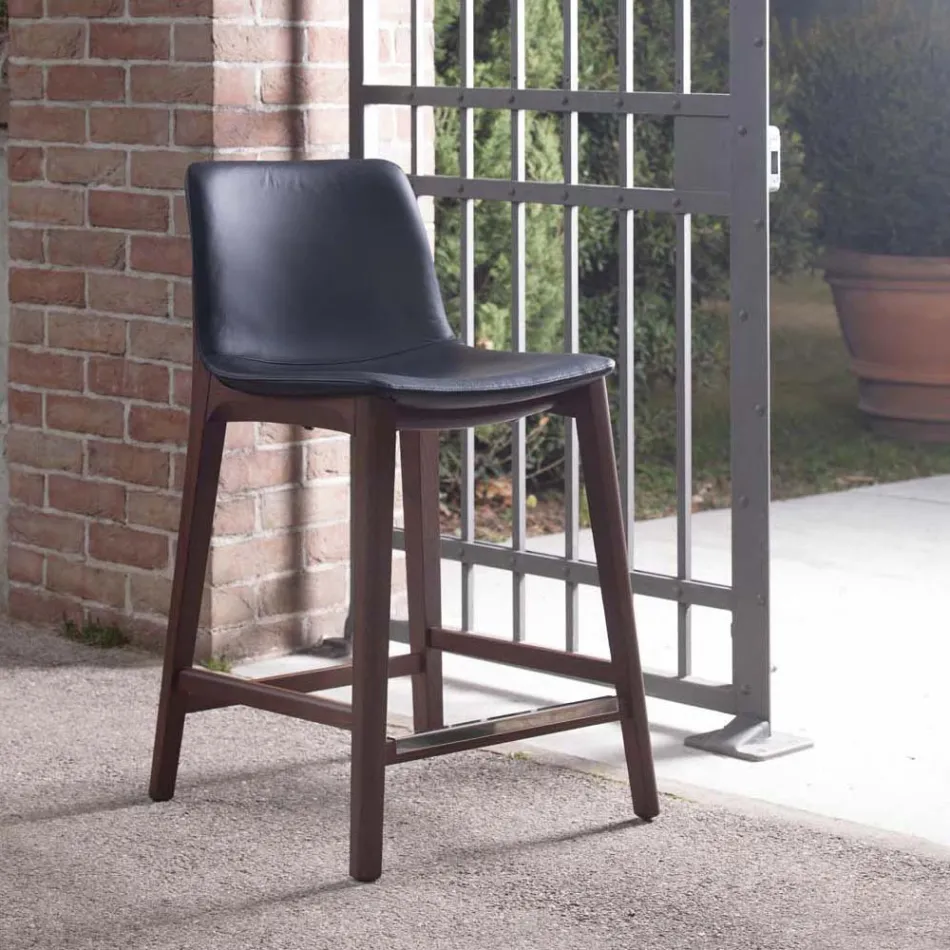 Sgabello Fisso da Cucina di Design in Pelle e Legno Made in Italy - Rocco  Viadurini