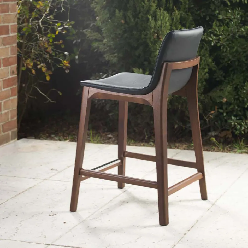 Sgabello Fisso da Cucina di Design in Pelle e Legno Made in Italy - Rocco  Viadurini