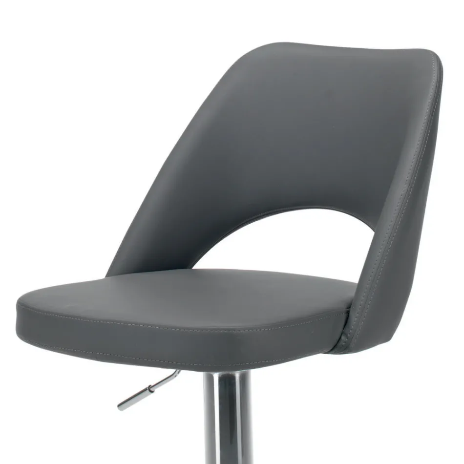 Sgabello in Ecopelle e Acciaio con Alzata a Gas Made in Italy - Lorenza Viadurini