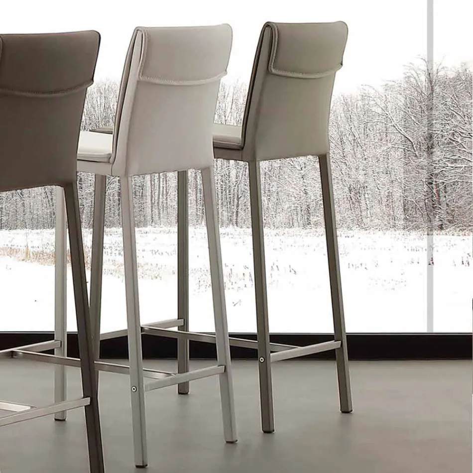 Sgabello in metallo e acciaio e ecopelle moderno fatto in Italia Prato Viadurini