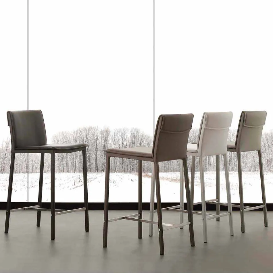 Sgabello in metallo e acciaio e ecopelle moderno fatto in Italia Prato Viadurini